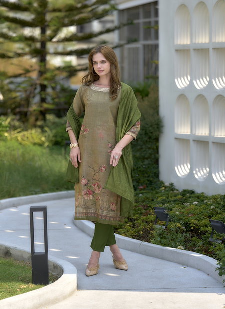 Tew Tissue With Floral Print And Embroidery Kurti With Bottom Dupatta Wholesale In India